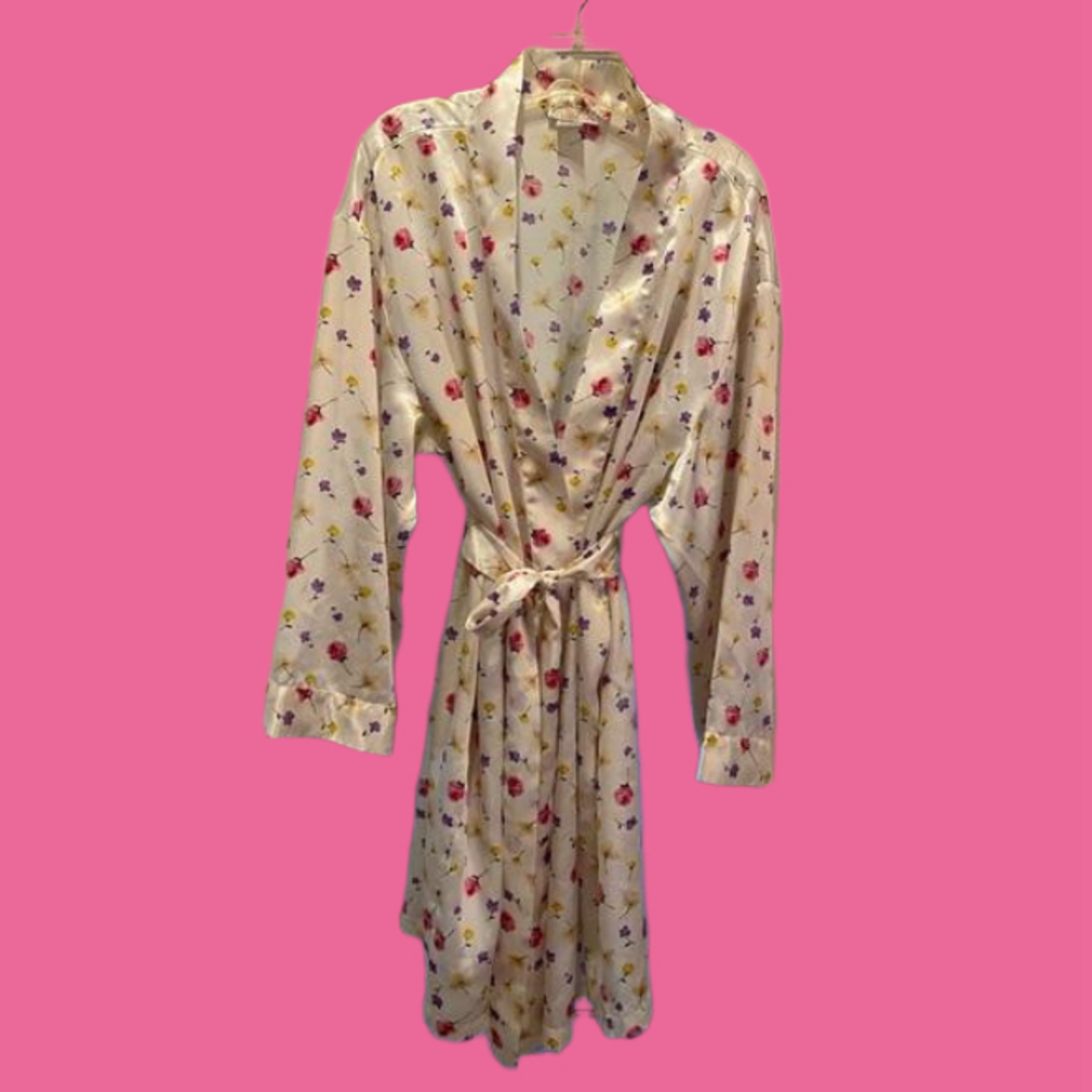 Vtg Versailles Floral Robe Size Large Cream Romantic Cottagecore Loungewear